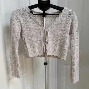 Sincerely Jules Cream Crocheted Cropped Tie-Front Cardigan in Size M